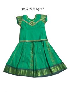 South Indian Lehenga Girls skirt light GREEN - 18"